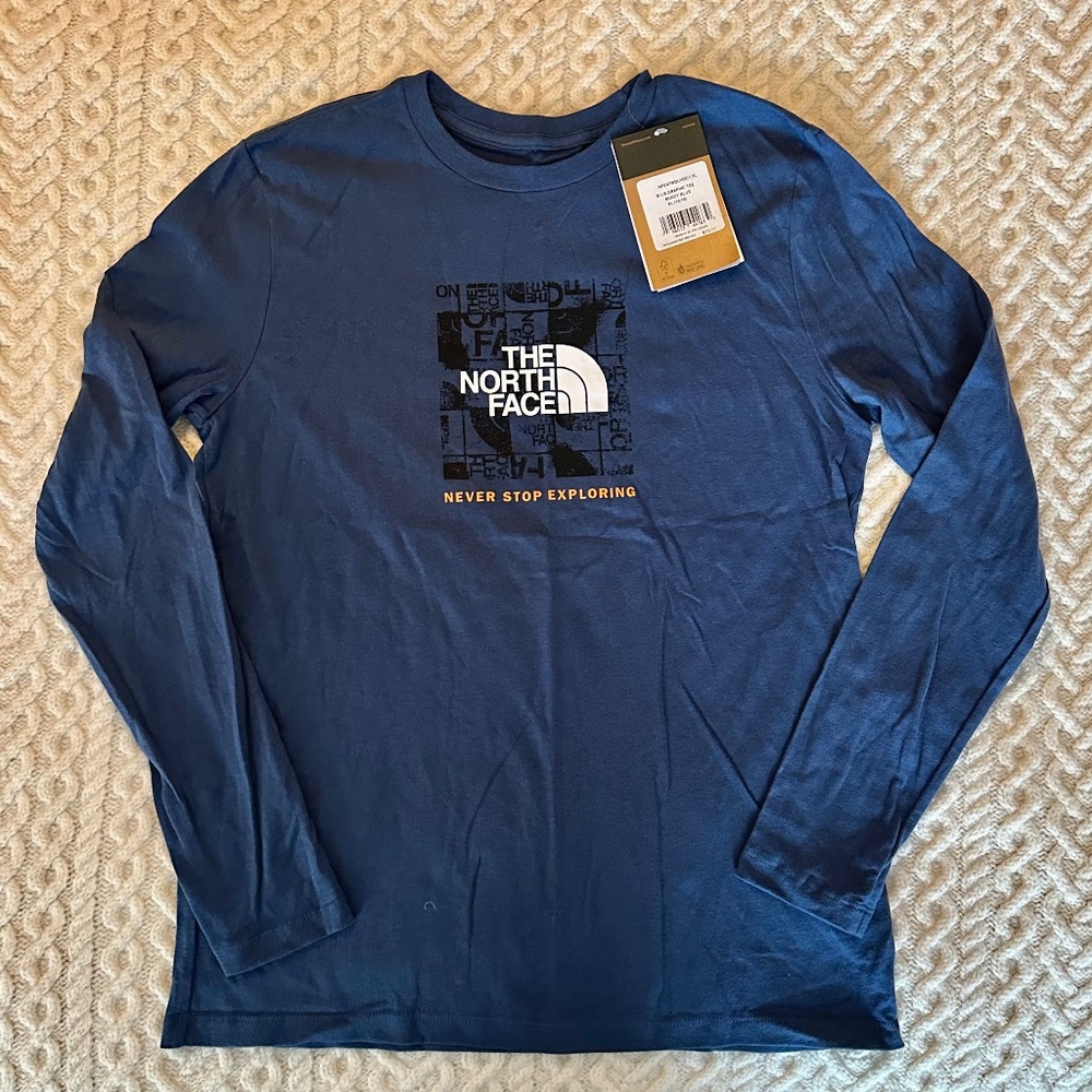 North Face Kids long sleeve graphic logo tee, XL 14/16